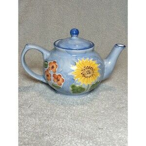 COOK'S CLUB CERAMIC BLUE TEAPOT WITH FLORAL DESIGNS